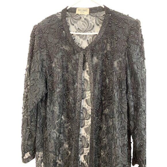 Rare VTG 90s Brilliante By J.A. Black Bead Lace Cardigan Jacket Mother of Bride - Picture 12 of 14